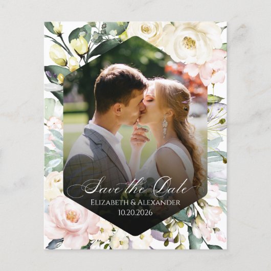 Boho Floral Trouwfoto QR-code De datums opslaan (Voorkant)