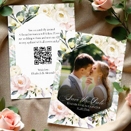 Boho Floral Trouwfoto QR-code De datums opslaan Kaart