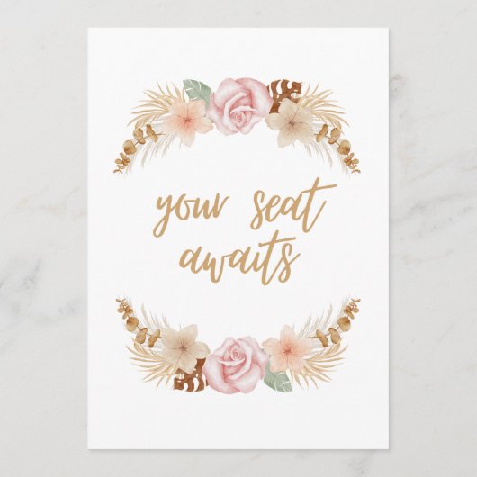 Boho Floral Trouwtafel Teken Gast Zitting Grafiek Programmakaart (Achterkant)