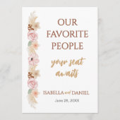 Boho Floral Trouwtafel Teken Gast Zitting Grafiek Programmakaart (Voorkant)