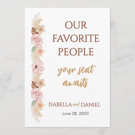 Boho Floral Trouwtafel Teken Gast Zitting Grafiek Programmakaart (Voorkant)