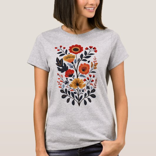 Boho Floral Tshirt Art Nouveau Deco Wildflowers (Voorkant)