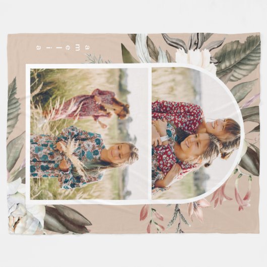 Boho Floral Twee Fotoboog gepersonaliseerd Fleece Deken (Voorkant (Horizontaal))