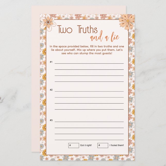 Boho Floral Twee waarheden en een leugenspel (Voorkant / Achterkant)