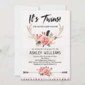Boho Floral Twin Girls Baby shower Invitation Kaart (Voorkant)