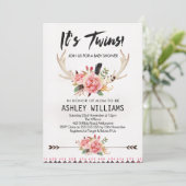 Boho Floral Twin Girls Baby shower Invitation Kaart (Staand voorkant)