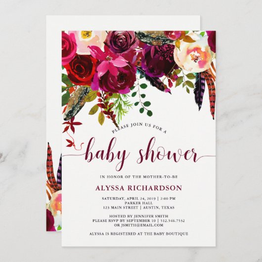 Boho Floral | uitnodiging tot baby shower (Voorkant / Achterkant)