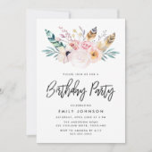 Boho Floral | Uitnodiging van de partij Birthday (Voorkant)