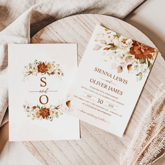 Boho Floral Verbrand Sinaasappel Terracotta bruilo Kaart