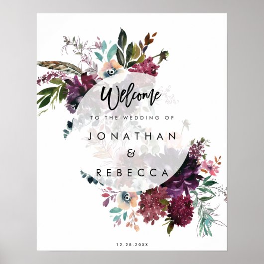boho floral vether bruiloft welkomstteken poster (Voorkant)