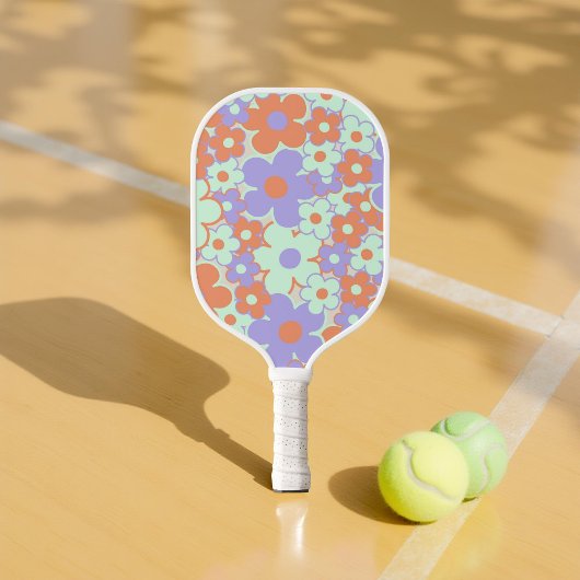 Boho Floral Vibrant Sinaasappel & Paarse Botanisch Pickleball Paddle