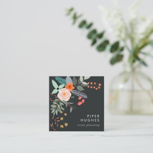 Boho Floral Vierkante Visitekaartje (Staand voorkant)