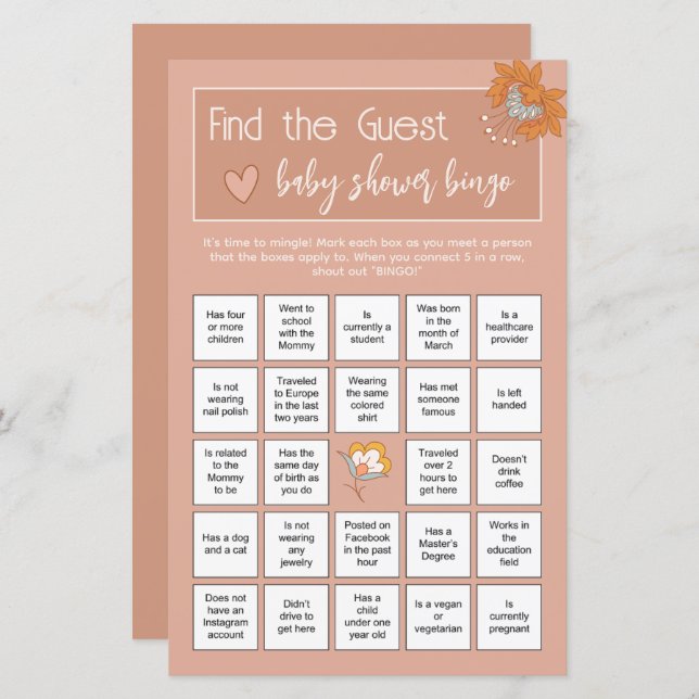 Boho Floral Vind de Gast Baby shower ijsbreker (Voorkant / Achterkant)