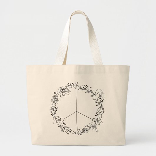 Boho Floral Vredesteken Grote Tote Bag (Voorkant)