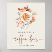 Boho Floral Vrijgezellenfeest Coffee Bar Sign Poster (Voorkant)