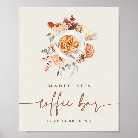 Boho Floral Vrijgezellenfeest Coffee Bar Sign Poster (Voorkant)