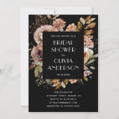 Boho Floral Vrijgezellenfeest | Elegant zwart rust Kaart (Voorkant)