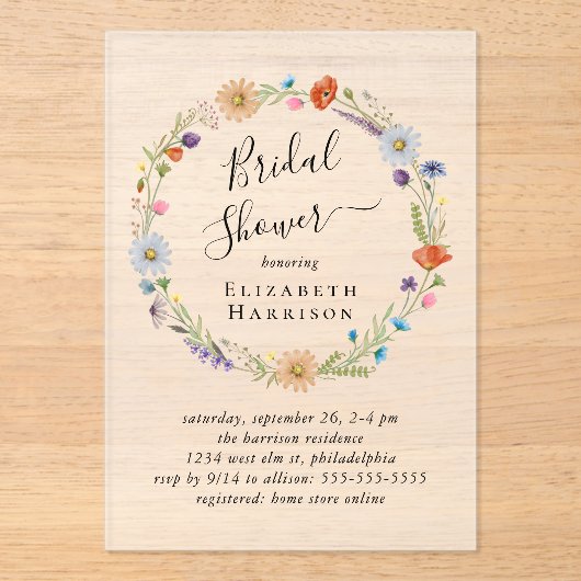 Boho Floral Vrijgezellenfeest Frosted Acryl Uitnodigingen (Voorkant)