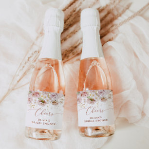Boho floral vrijgezellenfeest Mousserende Wijn lab Sparkling Wijnetiket
