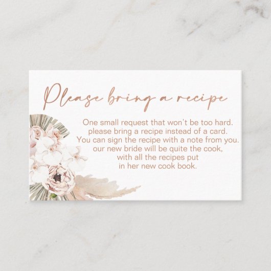 Boho Floral Vrijgezellenfeest Recipe Request Kaart Visitekaartje (Voorkant)