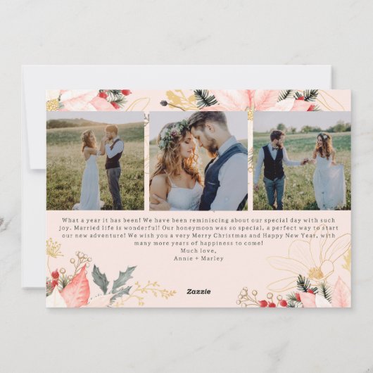 Boho Floral Vrolijk en Getrouwd Vier Foto Kerstmis Feestdagenkaart (Achterkant)