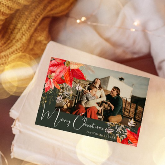Boho Floral Vrolijk Kerstfeest Twee Foto Vakantie  Feestdagenkaart