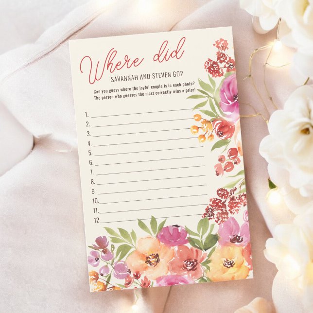 Boho Floral Waar gingen ze naar Vrijgezellenfeest  (Boho Floral Where Did They Go Bridal Shower Game)