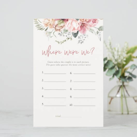 Boho Floral waar waren we Vrijgezellenfeest spel (Staand voorkant)