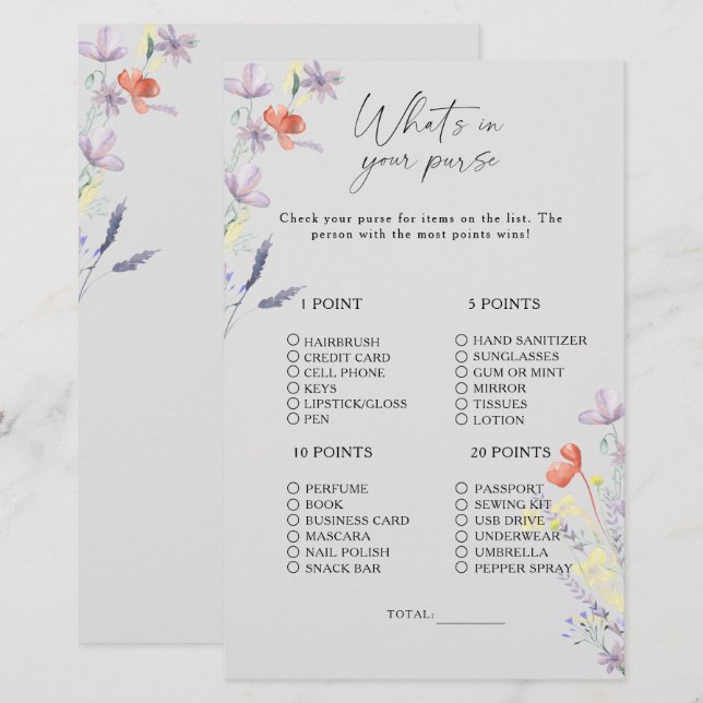 Boho Floral wat zit er in je tas spel (Voorkant / Achterkant)