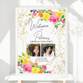 Boho Floral Waterverf 2 foto Afstuderen Welkom Poster