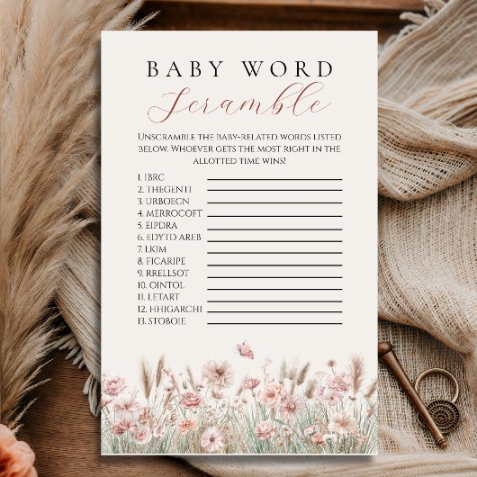 Boho Floral Waterverf Baby Word Scramble Flyer