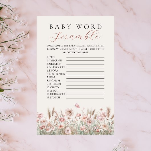 Boho Floral Waterverf Baby Word Scramble Flyer