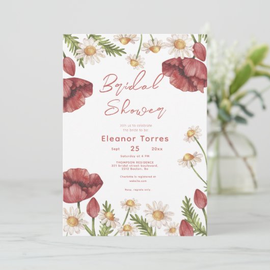Boho Floral Waterverf Bridal Shower Kaart (Staand voorkant)