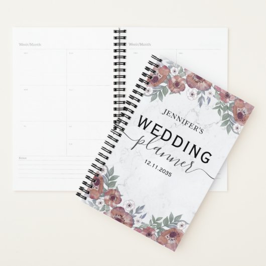 Boho Floral Waterverf Burgundy Wedding Planner (Display)