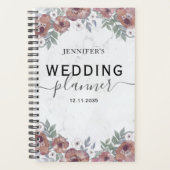 Boho Floral Waterverf Burgundy Wedding Planner (Voorkant)
