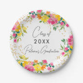 Boho Floral Waterverf Gold Glitter Afstuderen Papieren Bordje (Voorkant)