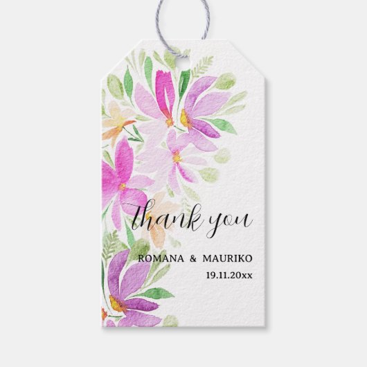 Boho Floral Waterverf Handgeschilderd Monogram Cadeaulabel (Voorkant)