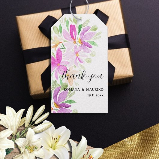 Boho Floral Waterverf Handgeschilderd Monogram Cadeaulabel