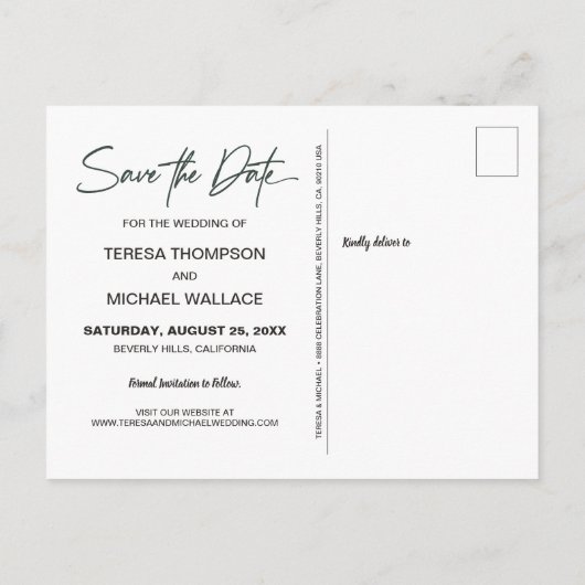 Boho Floral Waterverf Modern Sparen het datumManus Aankondigingskaart (Achterkant)