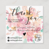 Boho floral waterverf order bedankt vierkante visitekaartje (Voorkant)