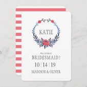 Boho Floral Waterverf Red Roses | bruidsmeisje Kaart (Voorkant / Achterkant)