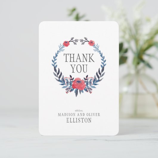 Boho Floral Waterverf Red Roses | Dank u wel Bedankkaart (Staand voorkant)