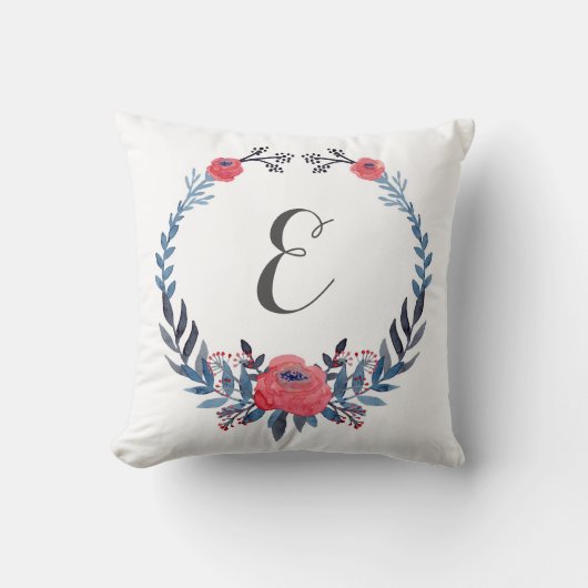 Boho Floral Waterverf Red Roses | Monogram Kussen (Voorkant)