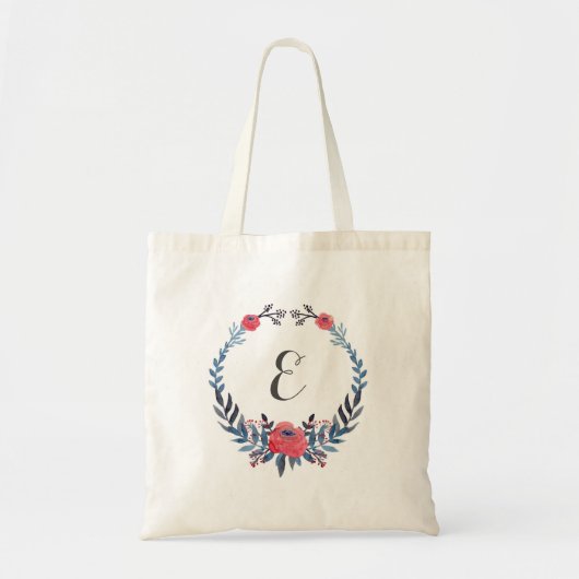 Boho Floral Waterverf Red Roses | Monogram Tote Bag (Voorkant)