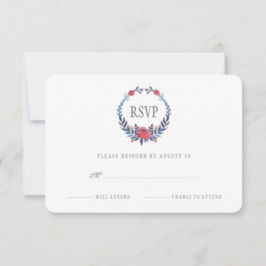 Boho Floral Waterverf Red Roses | RSVP Kaartje (Voorkant)