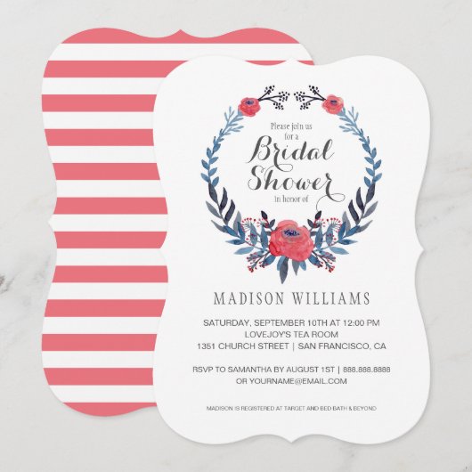 Boho Floral Waterverf Red Roses | Vrijgezellenfees Kaart (Voorkant / Achterkant)