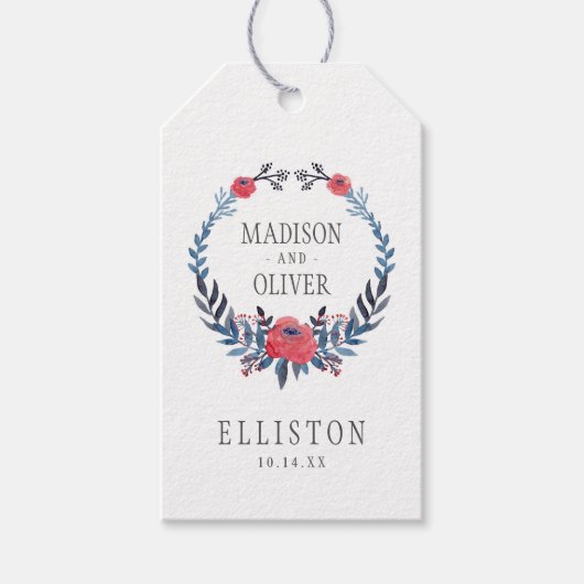 Boho Floral Waterverf Red Roses | Weddenschap Cadeaulabel (Voorkant)