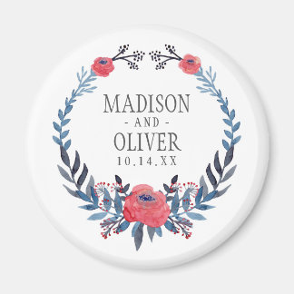 Boho Floral Waterverf Red Roses | Weddenschap Magneet