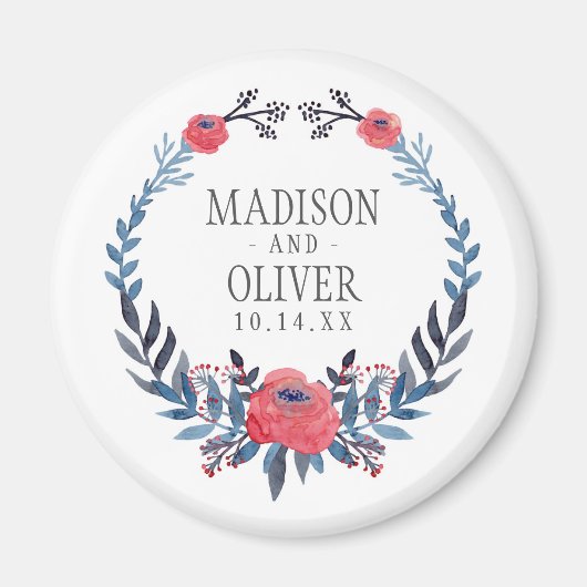 Boho Floral Waterverf Red Roses | Weddenschap Magneet (Voorkant)