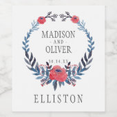 Boho Floral Waterverf Red Roses | Weddenschap Wijn Etiket (Enkel label)